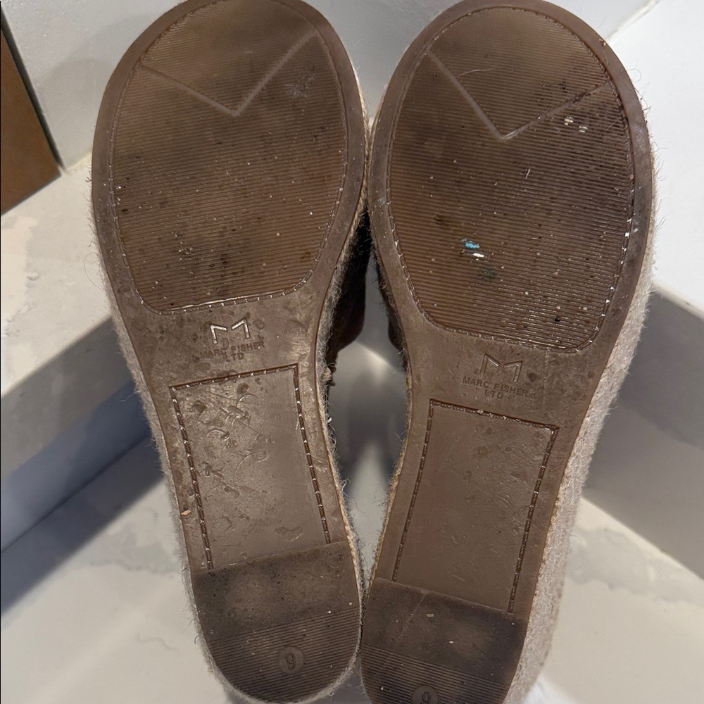 Marc Fisher Size 9 Mlalita Blush Suede Leather Upper Espadrille Wedge Sandals - Picture 15 of 16